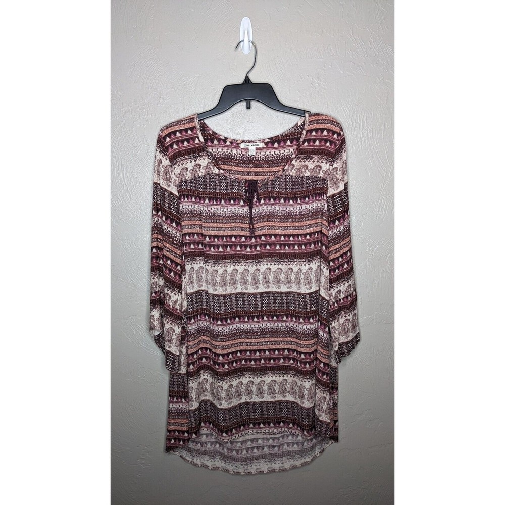Billabong Womens Medium Paisley Pinot 3/4 Bell Sleeve Take Me Away Mini Dress
